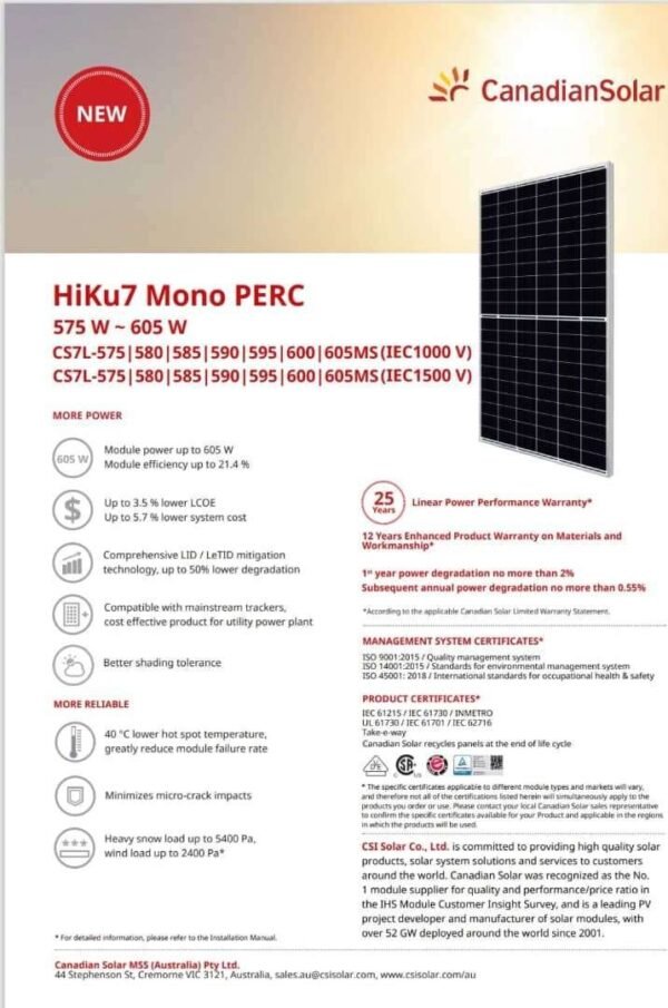 Canadian Solar 600 Watts HiKu7 Super High Power Mono PERC Module - Image 2