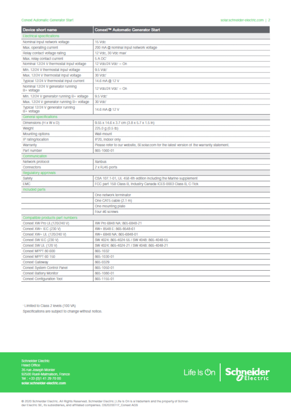 Schneider Electric Conext Automatic Generator Start - Image 3