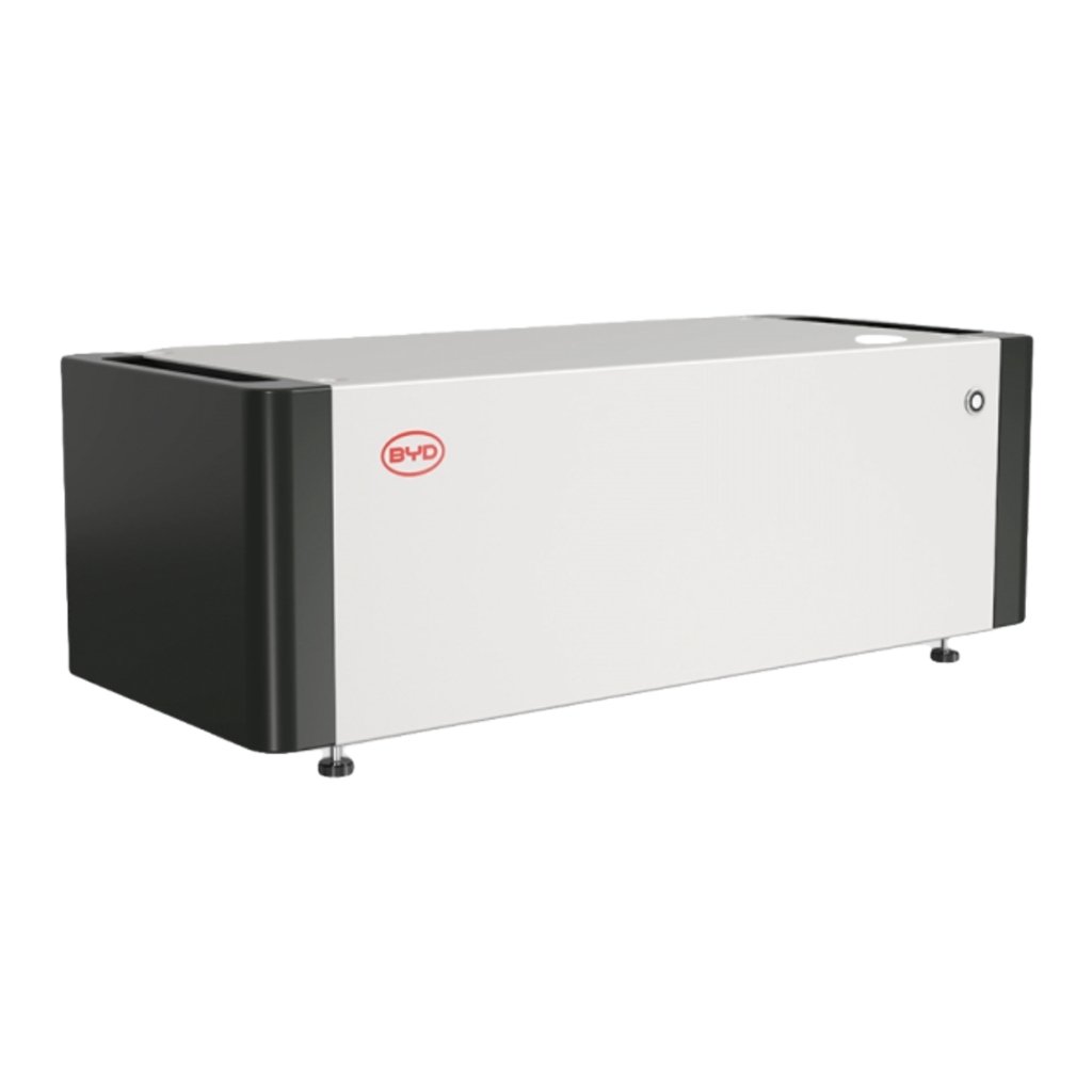 BYD Battery-Box LV50 - Horizon Mall BYD-branded industrial equipment enclosure with a white front panel and black end caps on small feet.